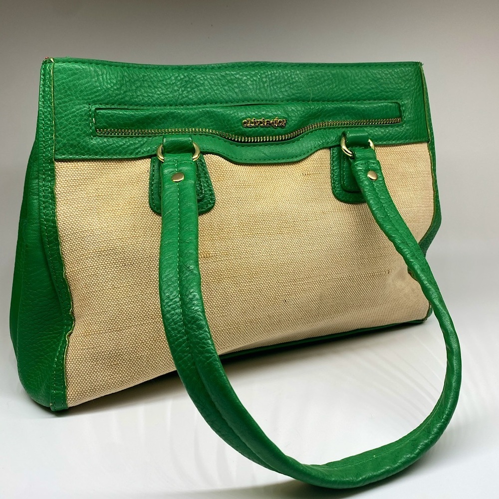 Olivia and Joy Green Leather Canvas Handbag